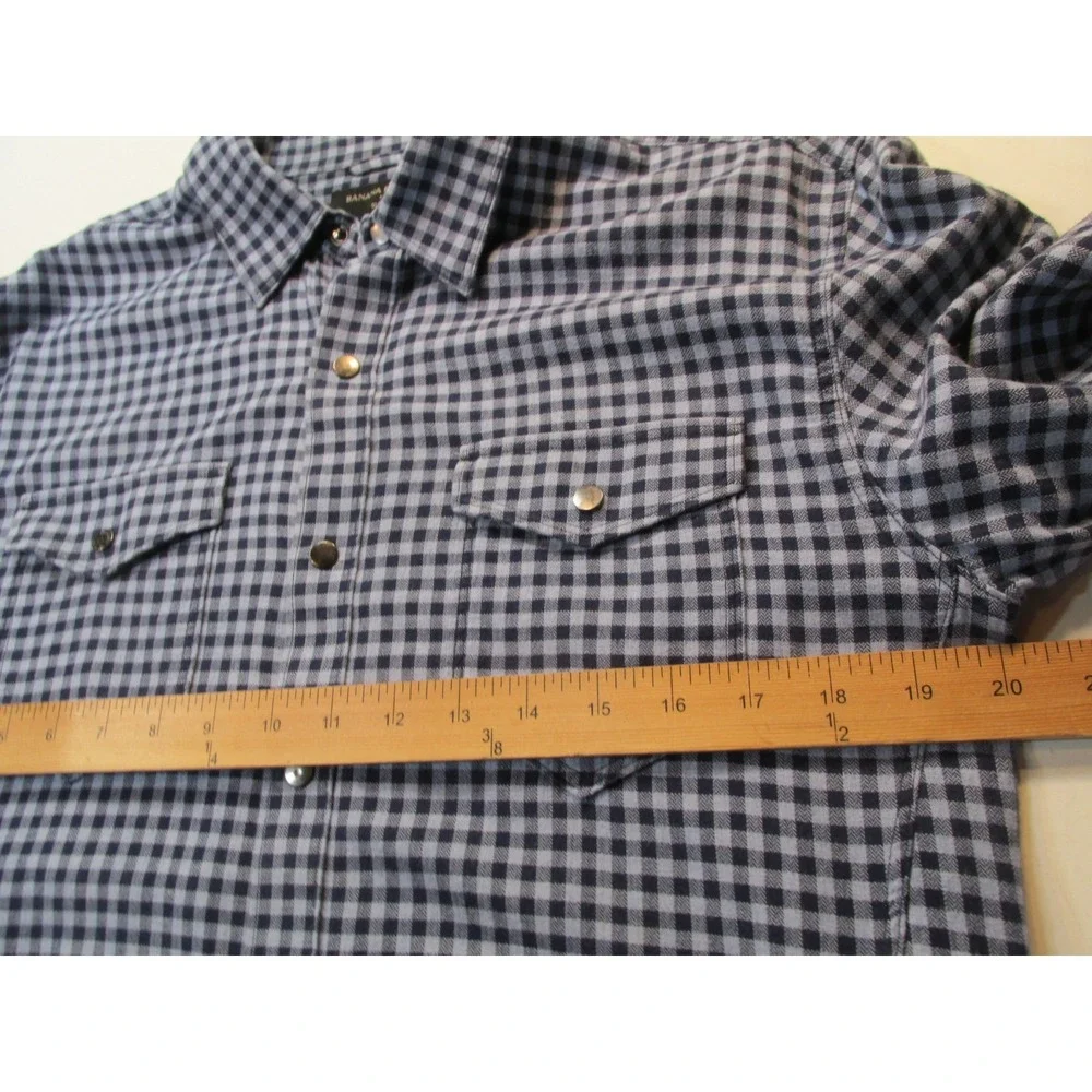 Banana Republic Western Shirt Mens Medium Slim Fit Blue Check Snaps Cowboy